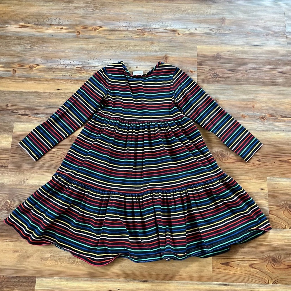 Hanna Andersson Girls Size 130 US 8 Rainbow Stripe Tiered Cotton Dress Black